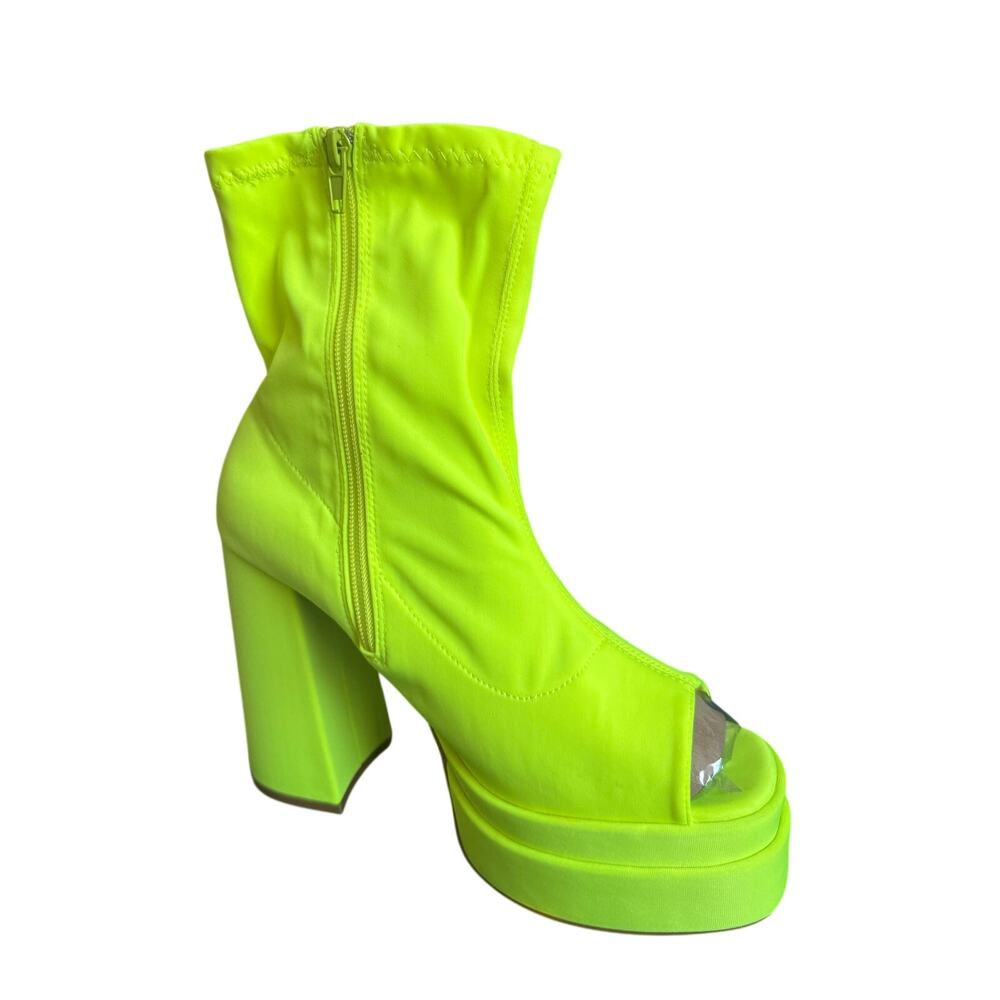 Fashion Nova rave shoes platforms peep toe neon green party size 9